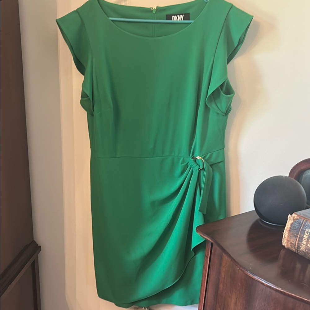 DKNY Green Ruched Wrap Sheath Dress